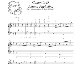Canon en Re / Paquete de partituras de piano para los grados 1, 2, 4 y 5 (algunas con nombres de notas para series de autoaprendizaje)