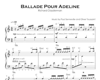 Ballade pour Adeline | Piano Sheet Music Score with note names BUNDLE Printable [Read Description]