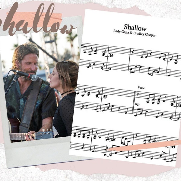 Shallow Lady Gaga & Bradley Cooper Piano Sheet Music Score with note names