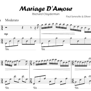 Marriage D'Amour / Richard Clayderman Partitura para piano fácil/medio con nombres de notas / Serie de autoaprendizaje