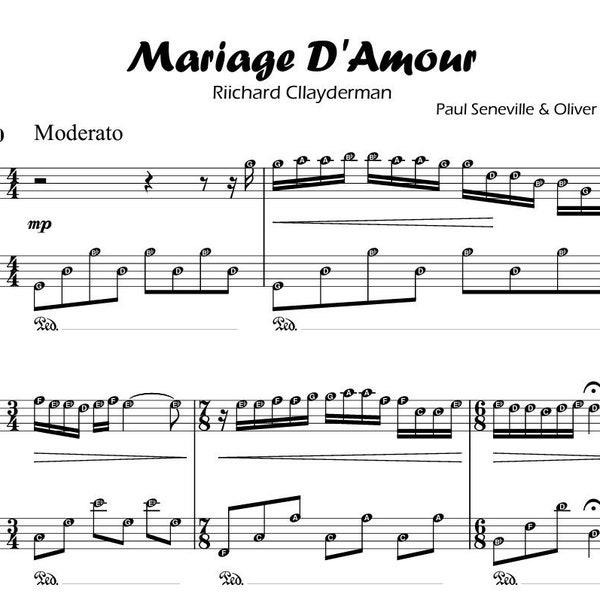 Mariage D'Amour | Richard Clayderman Partition pour piano facile/moyen avec noms de notes | Série d'auto-apprentissage