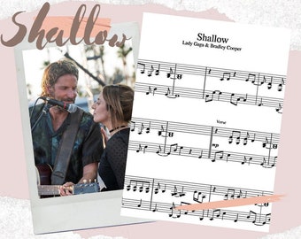 Shallow Lady Gaga & Bradley Cooper Piano Sheet Music Score with note names