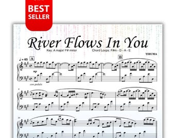 El río fluye en ti - PAQUETE de partituras para piano en PDF con nombres de notas y números de dedos