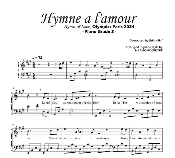 Hymne a L'amour (hymn 0f Love) by Ceiine Dion | Piano Sheet