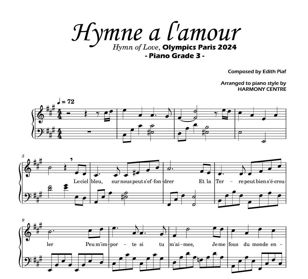 Hymne a L'amour Piano Sheet Music: Celine Dion, Edith Piaf (PDF