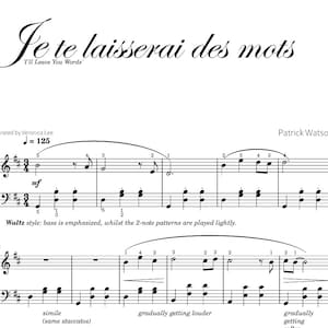 Je Te Laisseroi Des Mots (graad 4) Partituur voor piano zelflerende serie met nootnamen MODERN