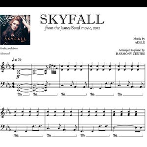 Skyfall James Bond 2012 Piano Sheet Music Score with note names G5