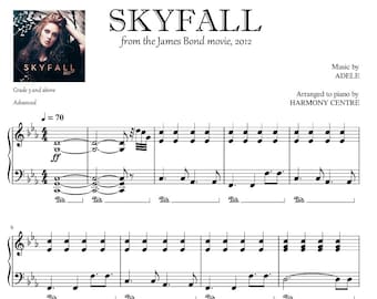 Skyfall James Bond 2012 Piano Sheet Music Score with note names G5
