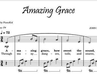 Amazing Grace | Grade 1 Piano G major key Lyrics Hymn Church Easy