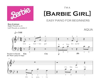 Barbie Girl | Easy Piano Sheet for Beginners Kids Self Learning Series with note names
