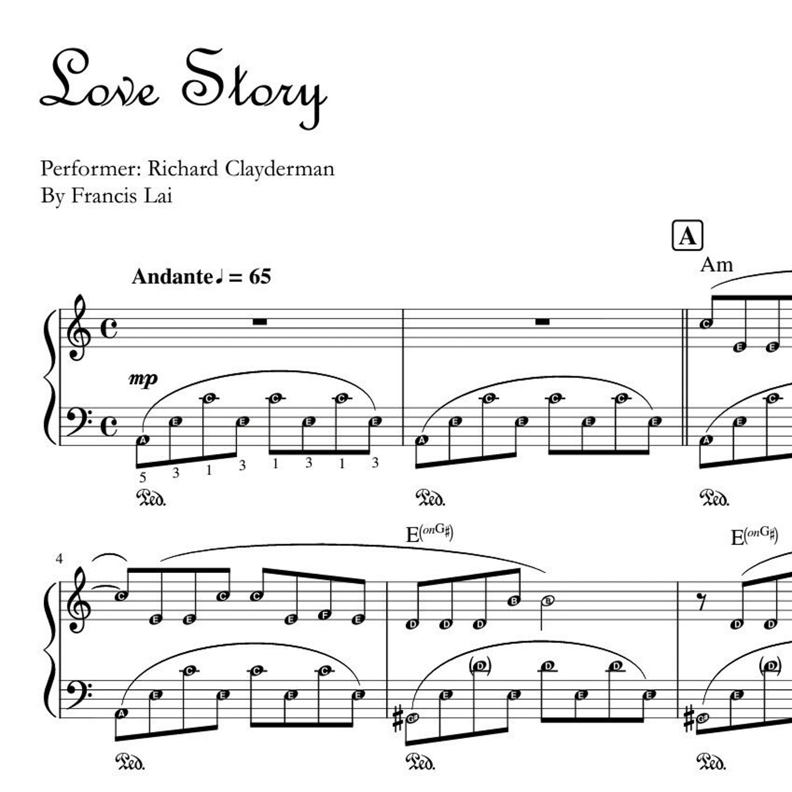 LOVE STORY (richard Clayderman) G3 & G6 Piano Sheet Music