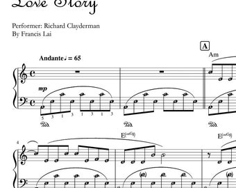 LOVE STORY (Richard Clayderman) Piano Sheet Music PDF with note names