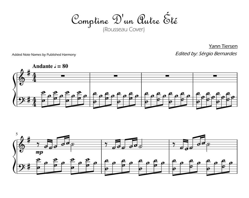 COMPTINE D'un Autre Ete Piano Sheet Music Free Sheet With Note Names