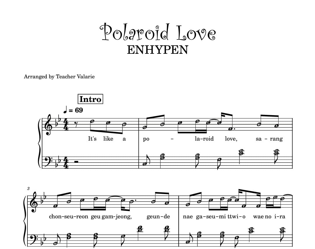 Polaroid Love Enhypen Piano Sheet Music With Note Names - Etsy Singapore
