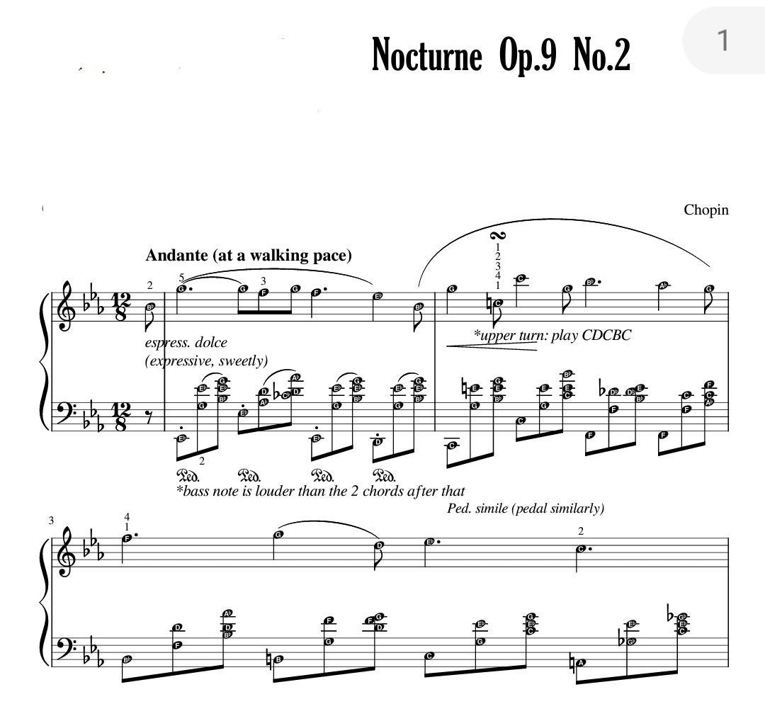 Noten Chopin Nocturne Op 9 No 2 Nocturne Op. 9 No. 2 (chopin) With Note Names & Performance Directions