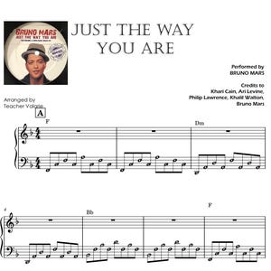 Just The Way You Are (BrunoMars) Piano Solo sheet music with note names lyrics