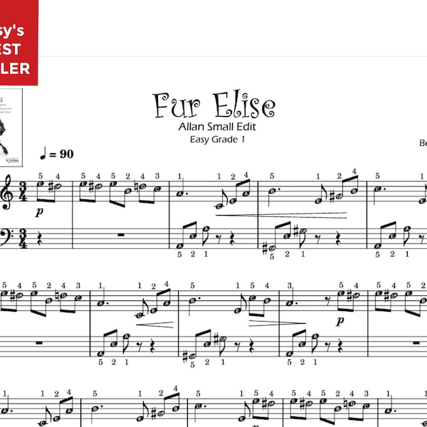 Fur Elise | Easy Piano Sheet Music edited by Allan Small (Short Version Self-Learning Series)