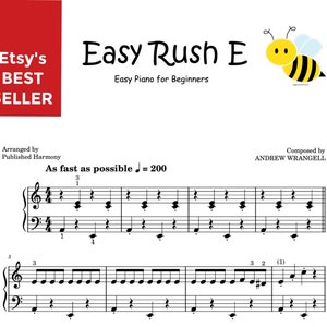 Easy Rush E | Grade 1 - 2 Piano Sheet Music Score Self Learning Series with note names MODERN