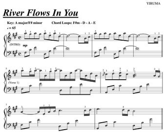 River Flows In You - Piano Sheet PDF with note names & finger numbers