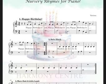 28 Kids Songs Piano Sheet Music Bundle: Nursery Rhymes PDF MP3