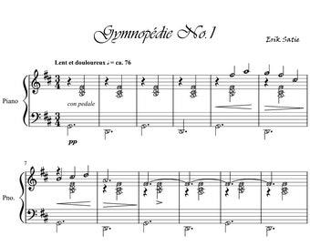 Gymnopedie no. 1 | Self-learning Series Piano Sheet Music with note names