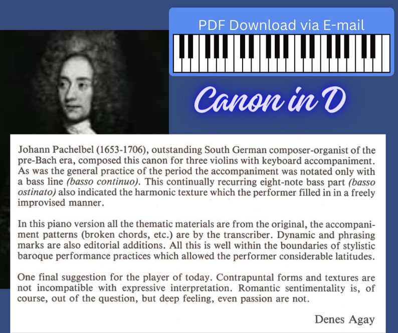 Canon in D Piano Sheet Music by Pachelbel (PDF) - Etsy