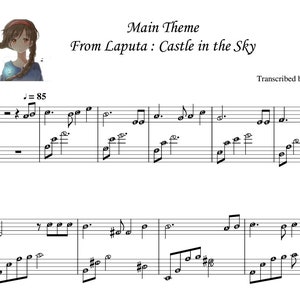 Laputa Castle in the Sky Piano Sheet Music with note names zdjęcie 1