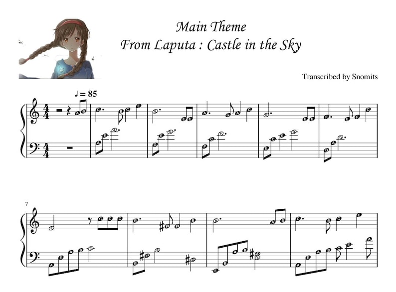 Laputa Castle in the Sky Piano Sheet Music with note names zdjęcie 1