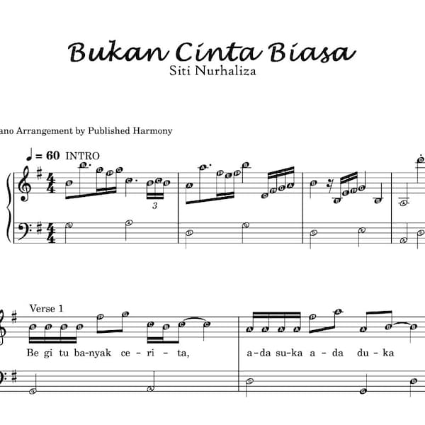 Bukan Cinta Biasa - Grade 2 Piano Notes Sheet Music Lagu Melayu Siti Nurhaliza (Not a Normal Love)