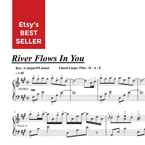 River Flows In You - Piano Sheet PDF with note names & finger numbers