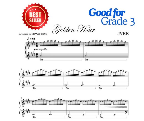 Golden Hour JVKE Piano Sheet Music – Easy Grade 3 (PDF) - Etsy