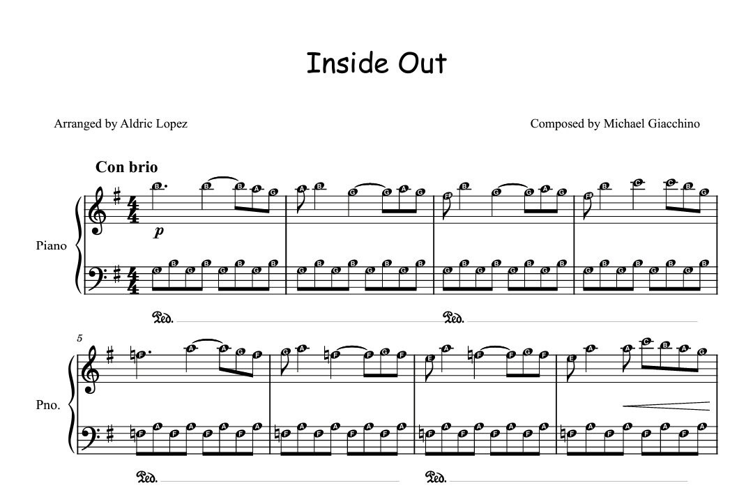 Piano Sheet Music INSIDE OUT Theme Easy Piano for Kids Etsy