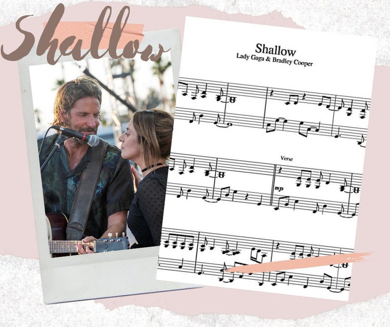 Shallow Letters Shallow Lady Gaga & Bradley Cooper Piano Sheet Music Score With Note ...
