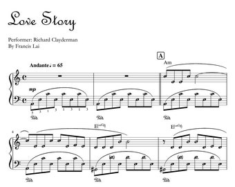 LOVE STORY (Richard Clayderman) Piano Sheet Music PDF with note names