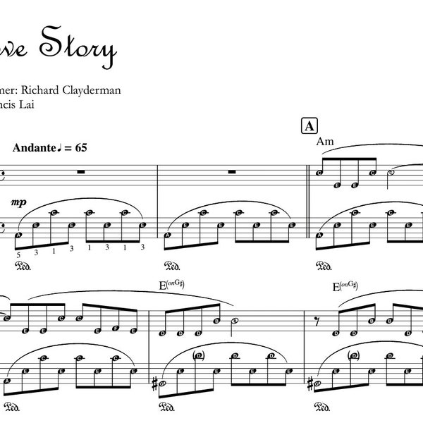 LOVE STORY (Richard Clayderman) Piano Sheet Music PDF with note names