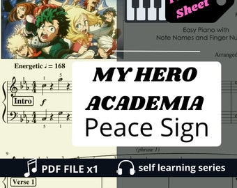 Peace Sign | Piano Sheet Music (Anime OST) Easy Intermediate with note names | Self Learning Series