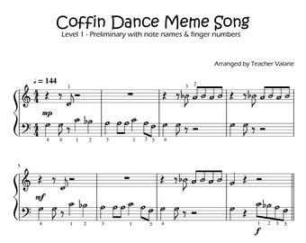 Coffin Dance Meme | Astronomia Easy Easy Piano Sheet Music with Note Names