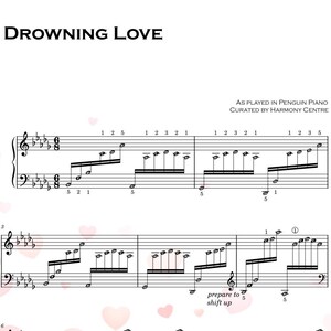 Partitura fácil para piano Drowning Love (Chasing Kou) con nombres de notas y digitación