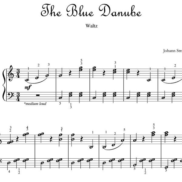 Waltz in A flat major BRAHMS & The Blue Danube STRAUSS | Easy Piano with note names ~ FREE Happy Birthday Sheet Music Self-learning Series