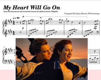 My Heart Will Go On - Best Piano Sheet Music Score Titanic with note names Self Learning Series