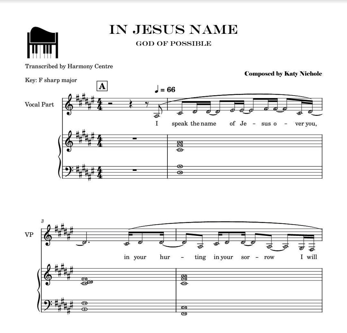 In Jesus Name Piano Sheet Music Score Version Katy Nichole Piano Self ...