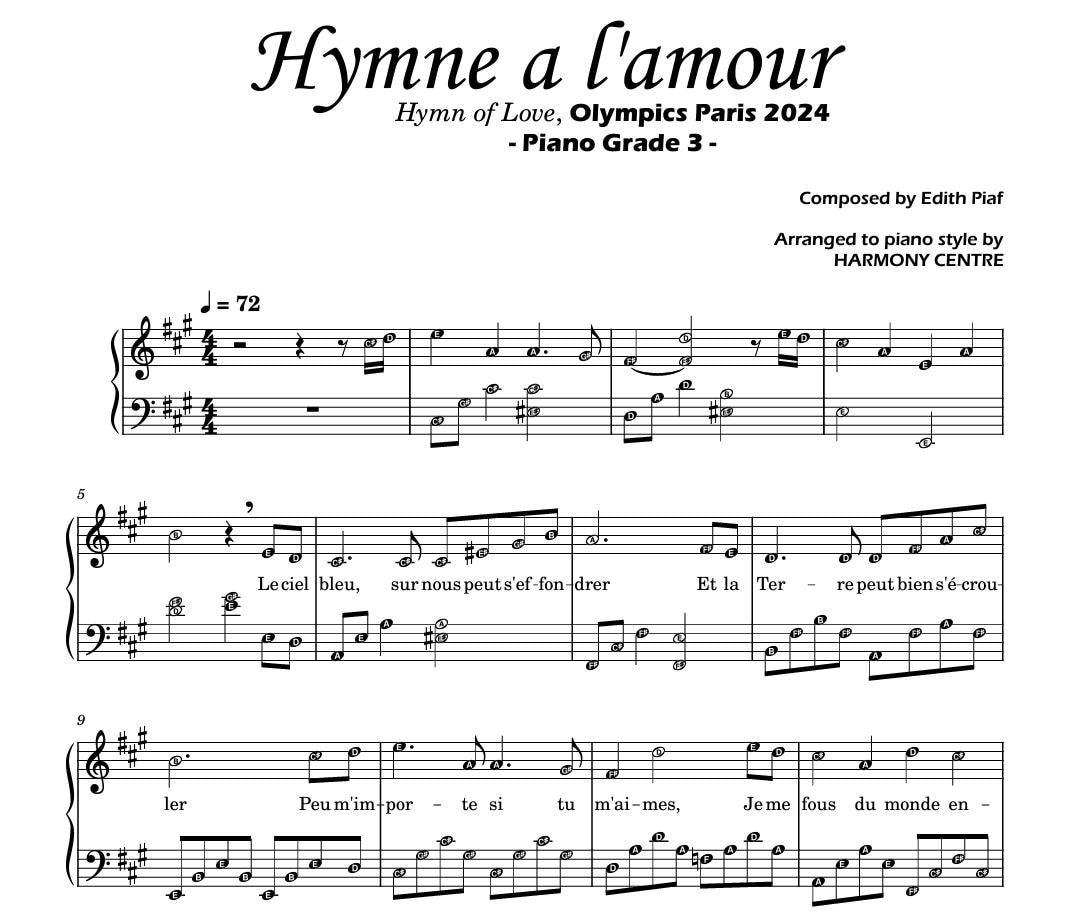 Hymne a L'amour Piano Sheet Music: Celine Dion, Edith Piaf (PDF