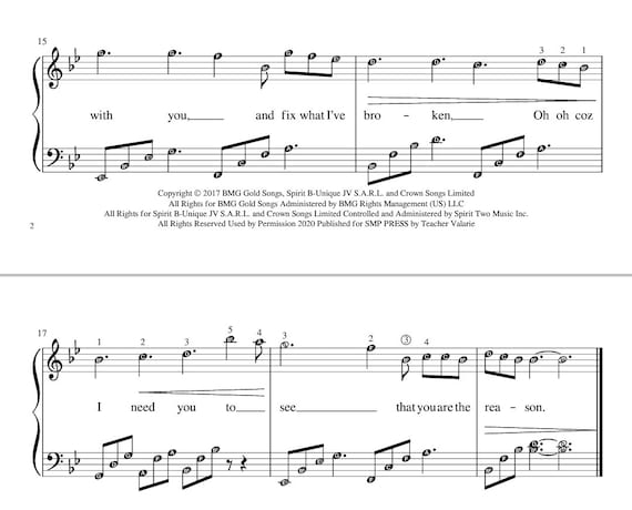 You Are The Reason Piano Sheet Music For Easy Medium With Etsy