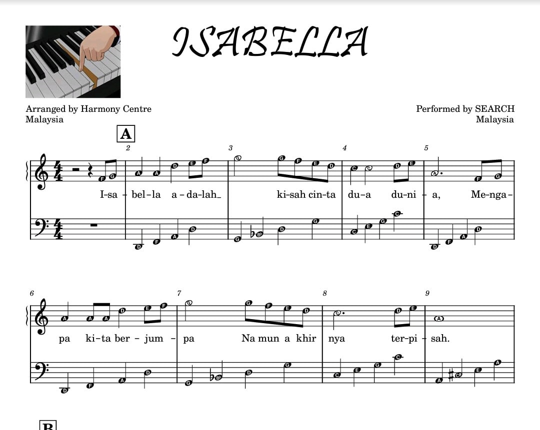 Isabella Search Piano Score Sheet Slow Rock Music Lagu Melayu Self