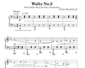 Shostakovich Waltz No. 2 Piano Sheet Music (with Note Names) (Digital Download)