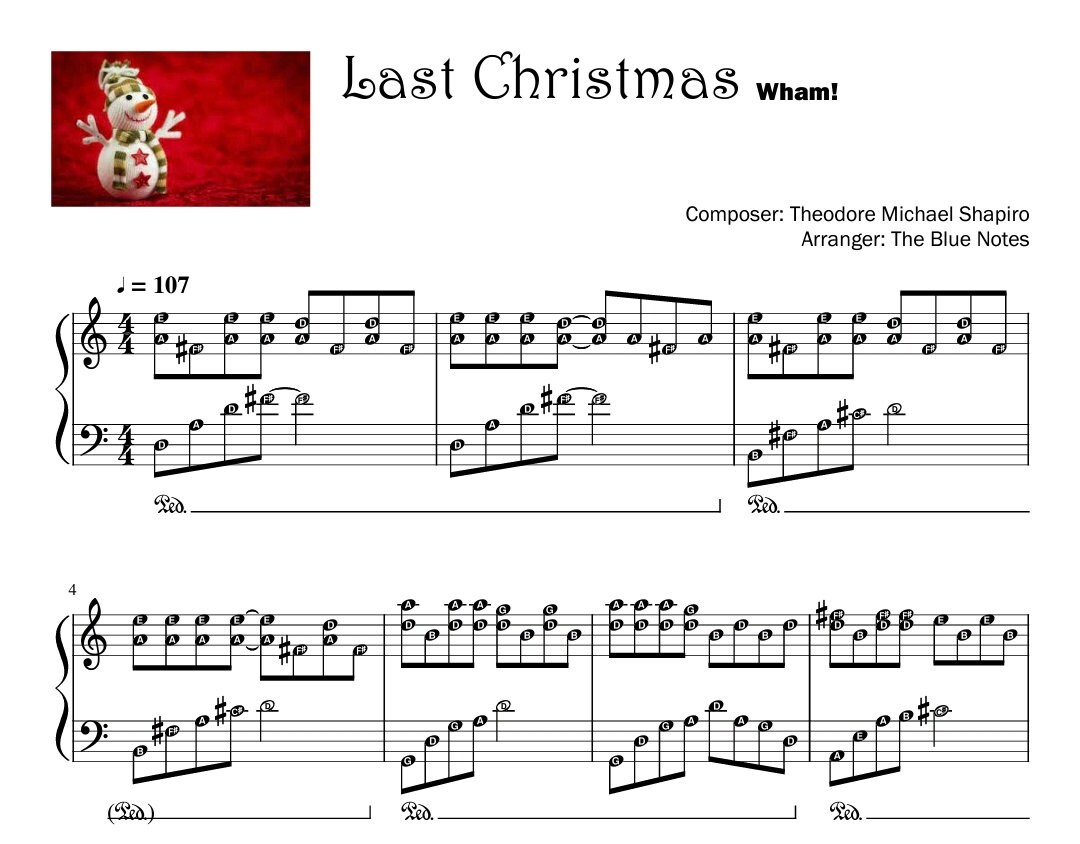 Last Christmas by WHAM! Piano Sheet Music with note names