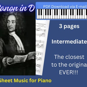 Canon in D Piano Sheet Music by Pachelbel (PDF) - Etsy