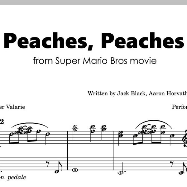 PEACHES Jack Black | Super Mario Bro Piano Sheet Music Score with note names