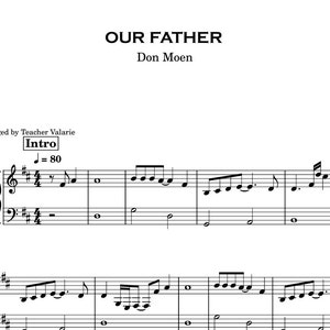 Padre Nuestro (Don Moen) / Partitura para piano con nombres de letras Grado 2