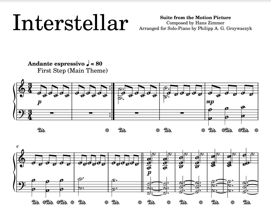 Interstellar Piano Sheets Pack X 4 Pdfs Cornfield Chase, Interstellar Suite, First Step
